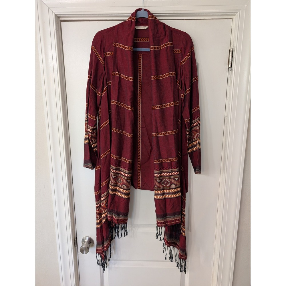 Soft Surroundings Womens XS Southwestern Fringe Open Front Cardigan kimono boho‎